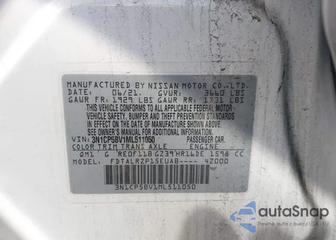 2021 Nissan Kicks S Xtronic Cvt из США, поврежденный, VIN 3N1CP5BV1ML511050